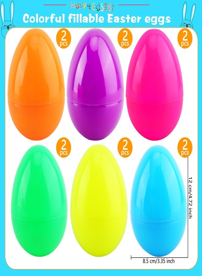 Haconba 12 Pack 4 Inch/ 5 Inch/ 6 Inch Fillable Easter Eggs Colorful Large Jumbo Plastic Easter Eggs for Easter Basket Fillers Egg Hunt Party Supplies (6 Colors (5 Inch)) - Image 2