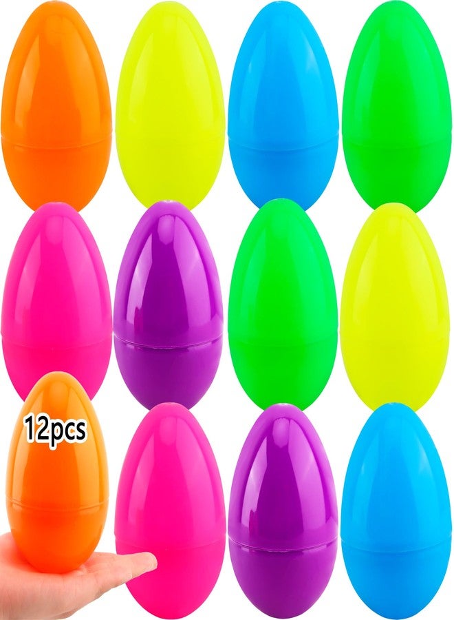 Haconba 12 Pack 4 Inch/ 5 Inch/ 6 Inch Fillable Easter Eggs Colorful Large Jumbo Plastic Easter Eggs for Easter Basket Fillers Egg Hunt Party Supplies (6 Colors (5 Inch)) - Image 1