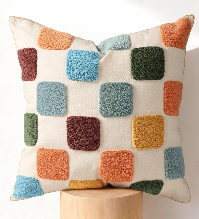 Kokaaee Embroidered Throw Pillow Cover 18x18 Inch - Modern Geometric Decorative Pillow Cover with Zipper for Sofa Couch Living Room Chair Bed Car Aesthetic Design Pillow Case, Colorful Plaid - Image 1