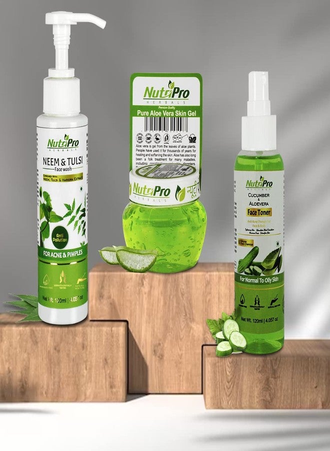 NUTRIPRO Pollution Protection Kit, Neem Tulsi Face Wash With Cucumber Aloevera Toner & Aloe Vera Gel, 360ml | For Radiant Skin With Brighten Skin Tone, Paraben & Cruelty Free, Pack Of 3 - Image 1