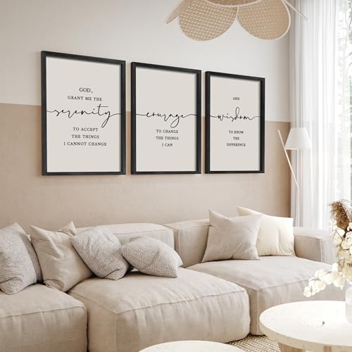 Houmury Serenity Prayer Wall Art Set of 3 - Framed Christian Scripture Wall Decor 12x16” - Bible Verses for Home Decor - “God Grant Me Serenity” - Image 5