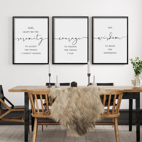 Houmury Serenity Prayer Wall Art Set of 3 - Framed Christian Scripture Wall Decor 12x16” - Bible Verses for Home Decor - “God Grant Me Serenity” - Image 4
