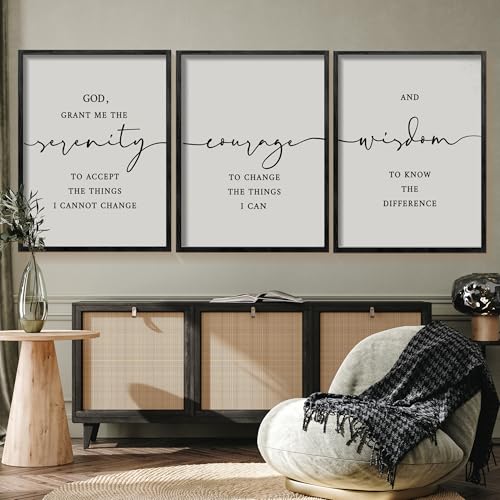 Houmury Serenity Prayer Wall Art Set of 3 - Framed Christian Scripture Wall Decor 12x16” - Bible Verses for Home Decor - “God Grant Me Serenity” - Image 2
