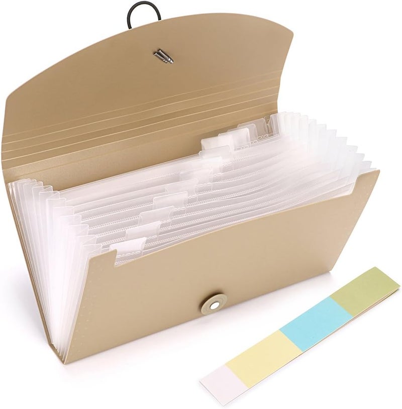 BTSKY Expanding File Folder - 13 Pockets Small Accordion Card and Ticket Holder, Document Organizer Wallet Case for Business, Check, Bill Storage, Khaki - Image 4