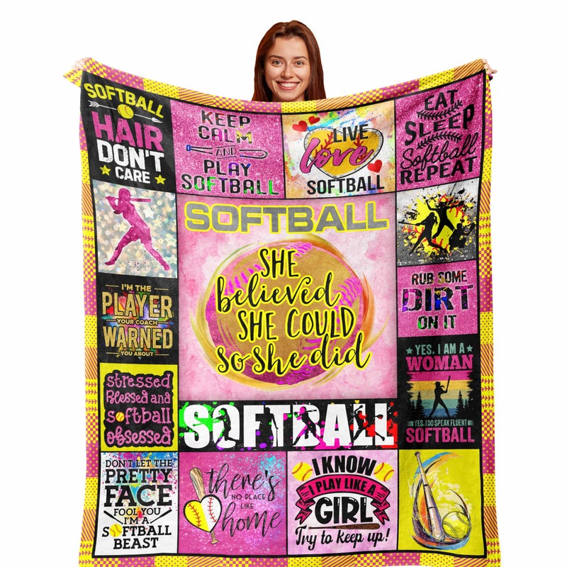 Zolumy Softball Blanket 60X50in Best Softball GiftsAccesories for GirlsWomanTeam Girls Softball LoverPlayer Presents for SisterDaughterGranddaughterNiece