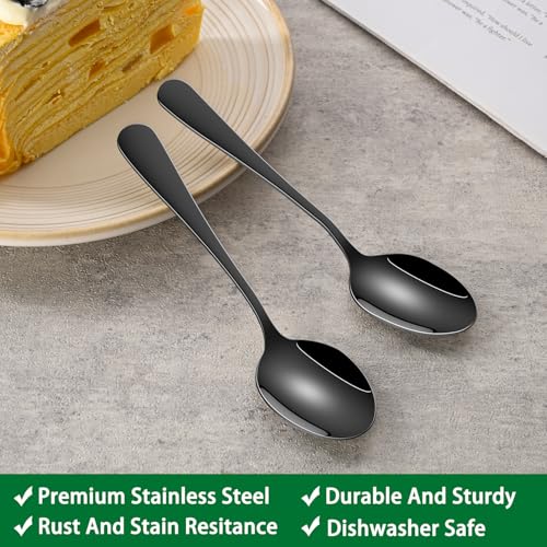 DEHOV 5.5 Inch Black Small Teaspoons,Set Of 8 Stainless Steel Coffee Spoons,Black Mini Spoons For Dessert,Cake,Durable Demitasse Spoon - Image 3