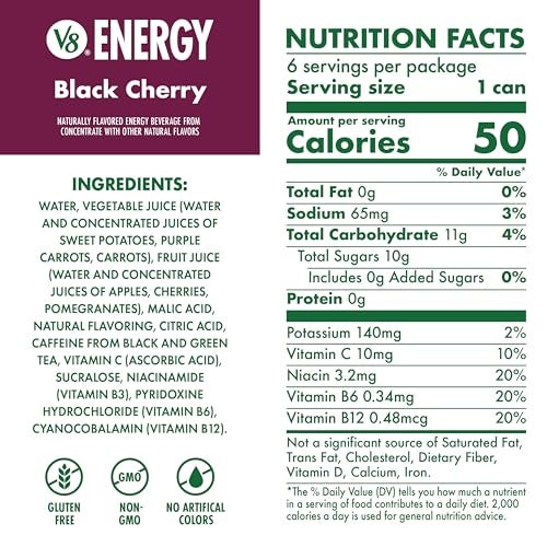 V8 Energy Black Cherry Energy Drink, 8 fl oz Can (24 Pack) - Image 5