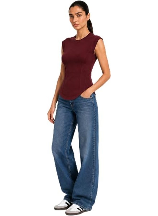 Nileton Women’s Basic Top Ribbed Knit – Crew Neck Basic T-sho- Cap Sleeve Cotton Stretch Fitted T-shirts For Women - Stretchy Slim Fit Casual Tee - Image 1