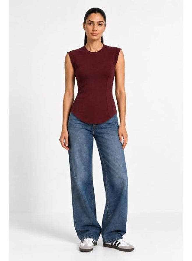 Nileton Women’s Basic Top Ribbed Knit – Crew Neck Basic T-sho- Cap Sleeve Cotton Stretch Fitted T-shirts For Women - Stretchy Slim Fit Casual Tee - Image 4