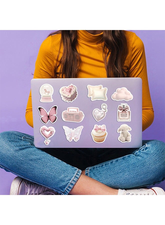 50pcs tender ballet pink stickers, pink aesthetic graffiti stickers for kids teens, cute girl pink water bottle decals for laptops journals bags and mobile phones - Image 5