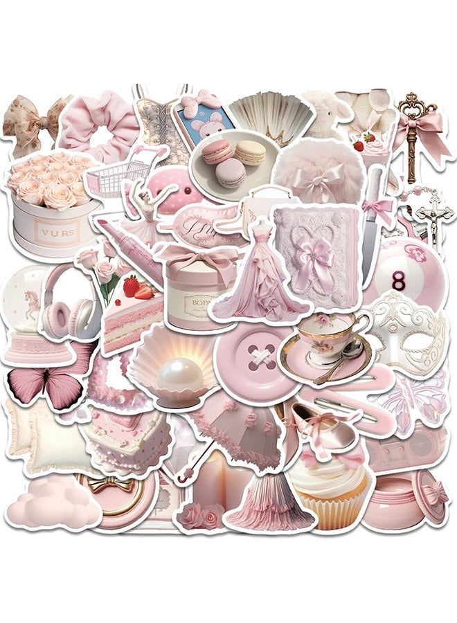 50pcs tender ballet pink stickers, pink aesthetic graffiti stickers for kids teens, cute girl pink water bottle decals for laptops journals bags and mobile phones - Image 3