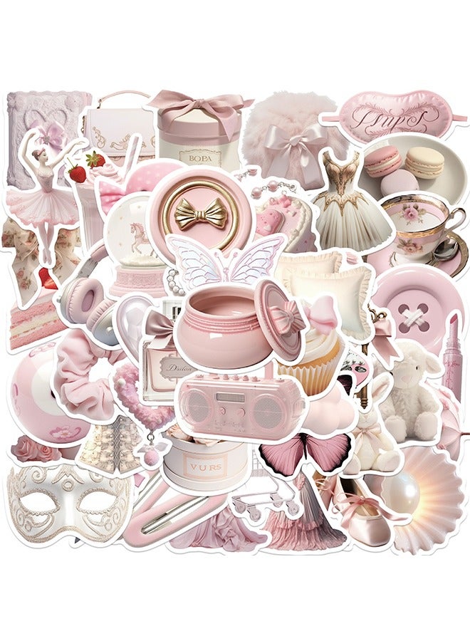 50pcs tender ballet pink stickers, pink aesthetic graffiti stickers for kids teens, cute girl pink water bottle decals for laptops journals bags and mobile phones - Image 1