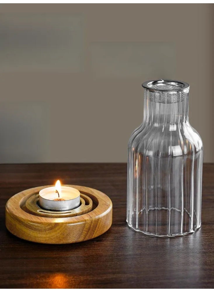 مبخرة عطر زجاجية مخططة رأسية عتيقة بقاعدة خشبية، مصباح عطر لعود والبخور والصندل، ديكور عطري للمنزل وغرف النوم - Image 2