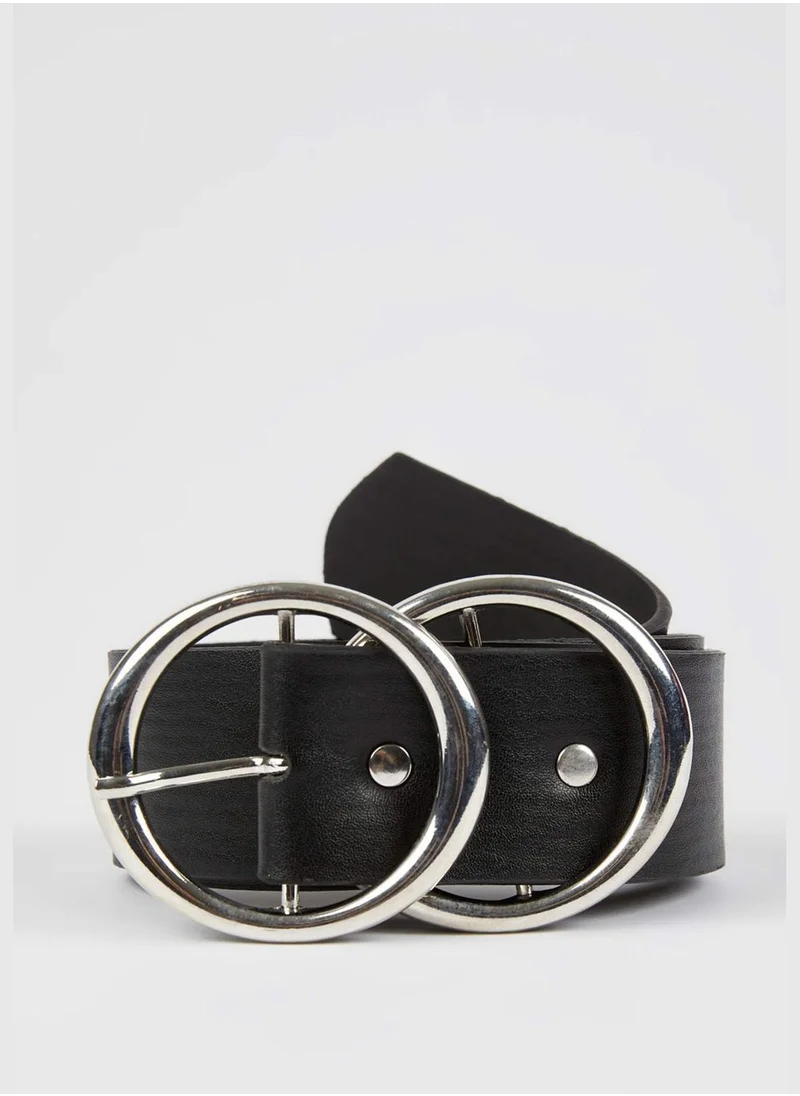 ديفاكتو Faux Leather Belt With Two Metal Buckles