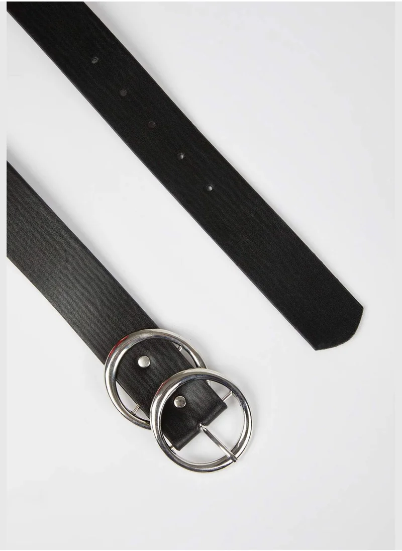 ديفاكتو Faux Leather Belt With Two Metal Buckles