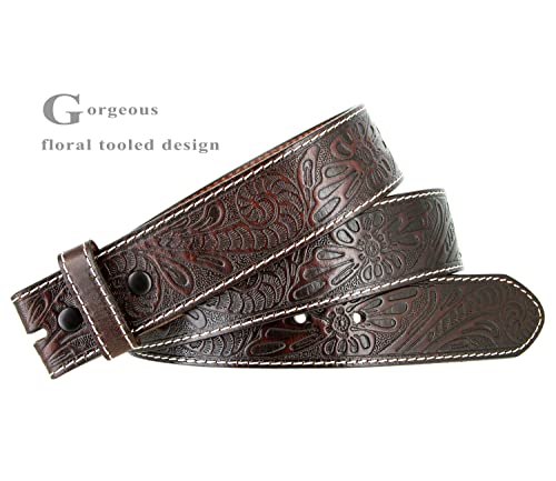 Belts.com Genuine Full Grain Western Floral Engraved Tooled Leather Belt Strap 1-1/2" Wide (Brown, 32) - Image 2