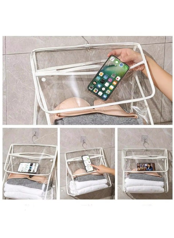 Aikenn Bathroom Storage Bag Transparent Toiletry Storage Bag Bathroom Clothing Bag Pvc Storage Bag Bathroom Waterproof Hanging Bag Hanging Storage Bag With Mobile Phone Interlayer Can Be Used In Bathroom Dormitory Travel And Carry (White)  - Image 5