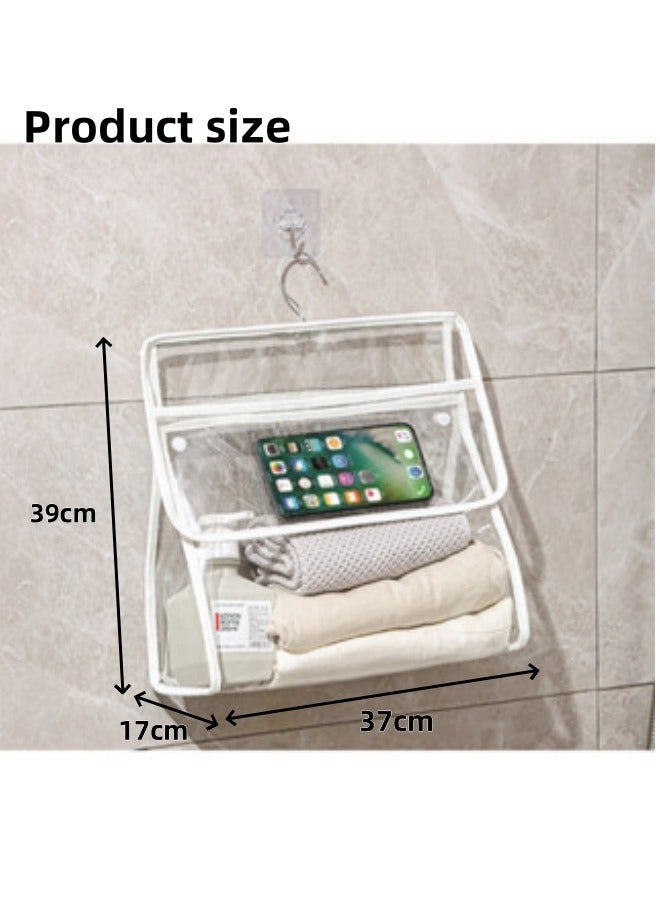 Aikenn Bathroom Storage Bag Transparent Toiletry Storage Bag Bathroom Clothing Bag Pvc Storage Bag Bathroom Waterproof Hanging Bag Hanging Storage Bag With Mobile Phone Interlayer Can Be Used In Bathroom Dormitory Travel And Carry (White)  - Image 2