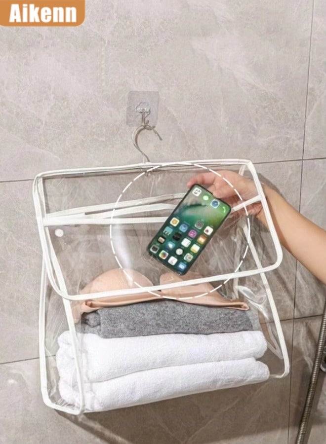 Aikenn Bathroom Storage Bag Transparent Toiletry Storage Bag Bathroom Clothing Bag Pvc Storage Bag Bathroom Waterproof Hanging Bag Hanging Storage Bag With Mobile Phone Interlayer Can Be Used In Bathroom Dormitory Travel And Carry (White)  - Image 1