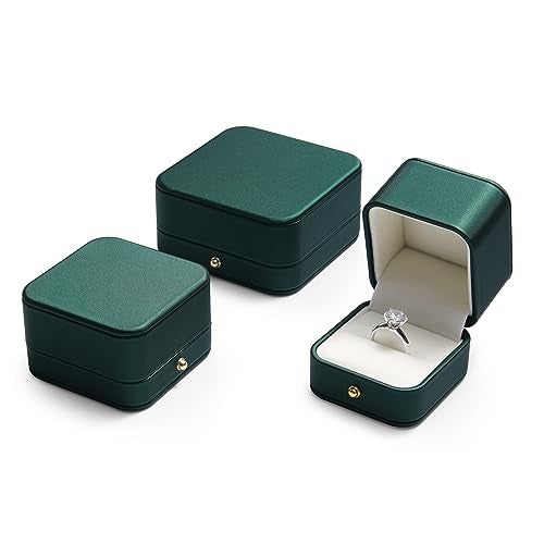 Oirlv Gorgeous Blackish Green Ring Box Premium Leather Ring Bearer Box for Wedding,Proposal Jewelry Gift Case - Image 3