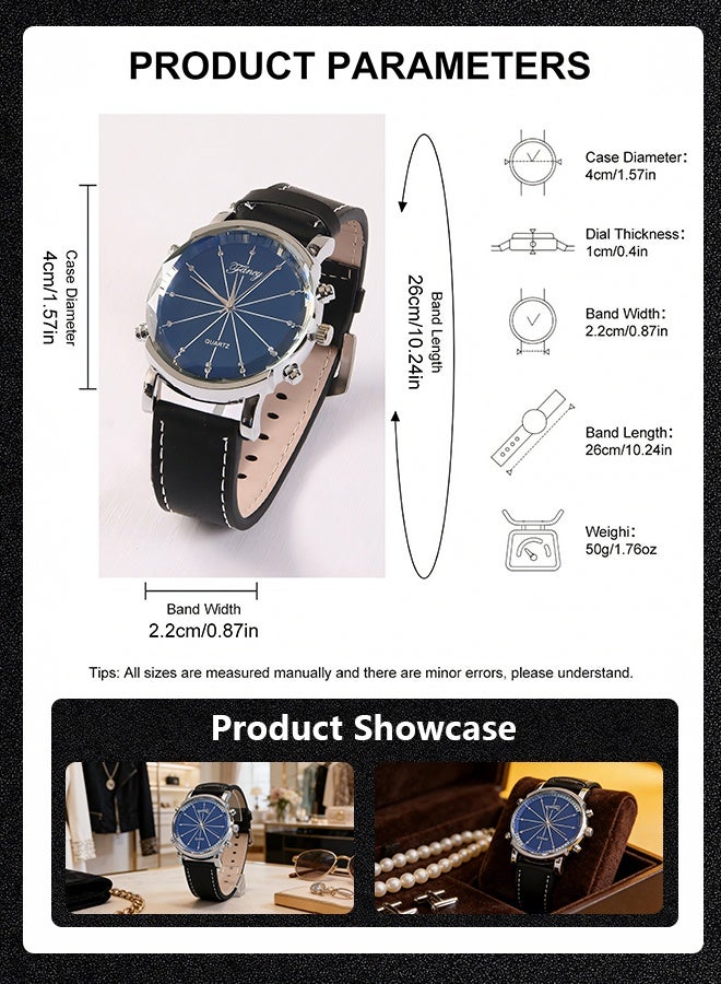 فانسي مجموعة هدايا رجالية فاخرة ساعة يد جلد أنيقة - هدية رمضان كريم مثالية، اغراض وهدية رمضان، هدايا عيد الأب وعيد الحب، هدية تخرج وميلاد للأصدقاء والمعلمين والطلاب - Image 3