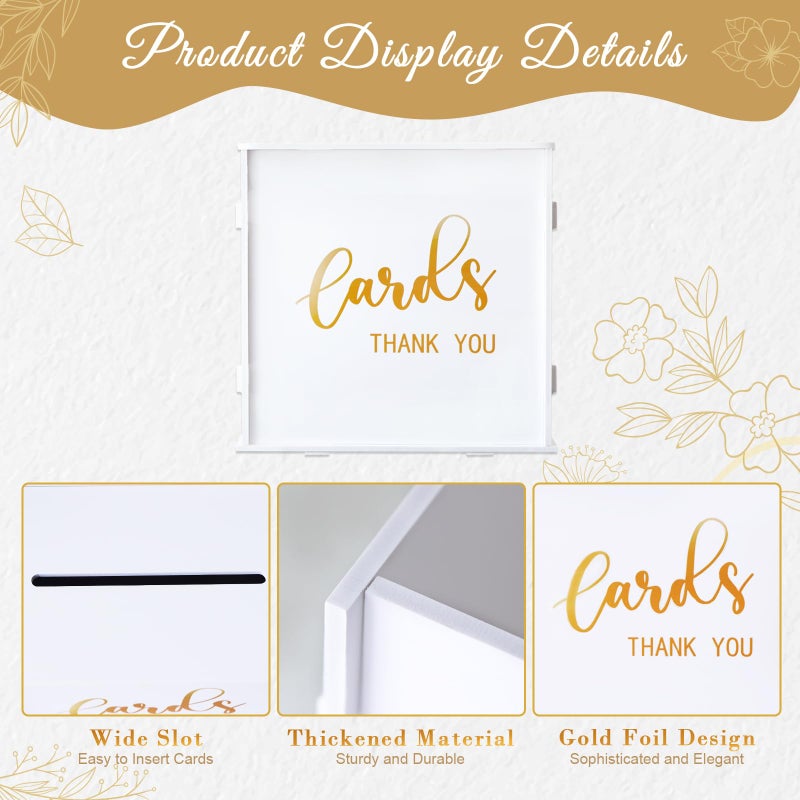 CYAOOI White Wedding Card Box with Slot, PVC Gift Card Box Holder for Wedding Reception, Gold Print Money Envelope Card Box for Party Graduation Birthday Baby Shower Decorations - Image 3
