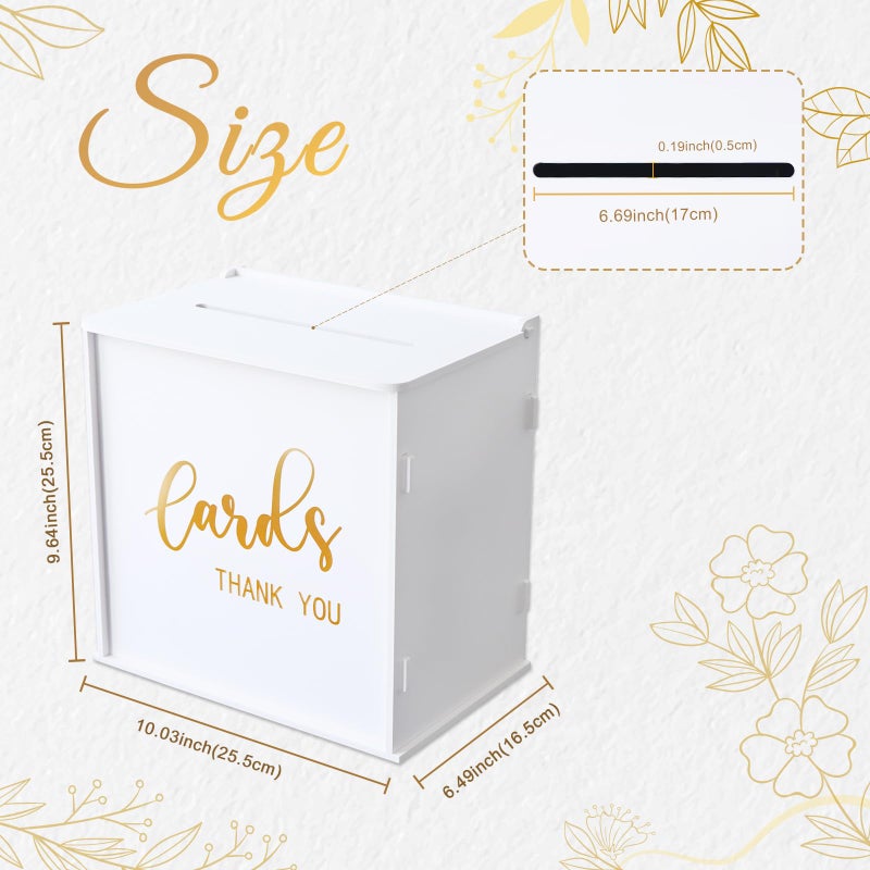 CYAOOI White Wedding Card Box with Slot, PVC Gift Card Box Holder for Wedding Reception, Gold Print Money Envelope Card Box for Party Graduation Birthday Baby Shower Decorations - Image 2