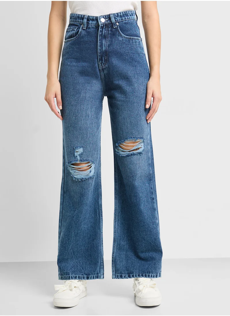 Ginger Mid Rise Wide Leg Jeans