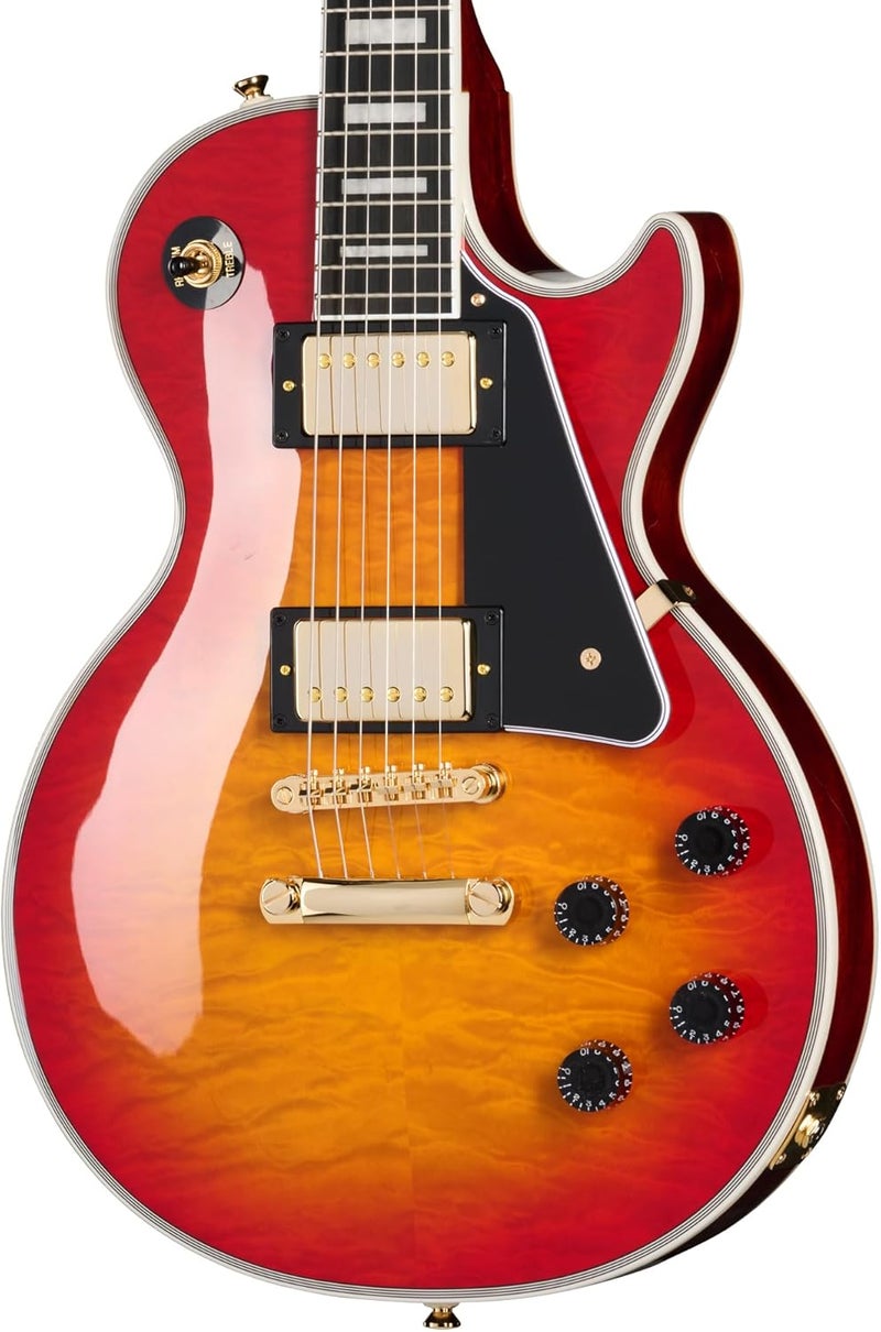 Epiphone Les Paul Custom AAA Quilt Electric Guitar, Heritage Cherry Sunburst with Gig Bag - Image 2