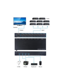 Generic شاشة مشاركة محول HDMI KVM 8 في 1/لوحة مفاتيح/ماوس/طابعة بين 8 مضيفين/ 4K عند 30 هرتز/مخرج مزامنة الصوت والفيديو أسود  - Image 2