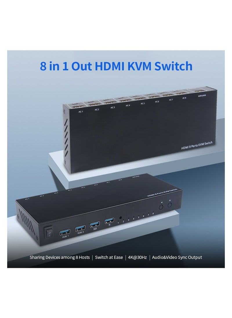 Generic 8 in 1 Out HDMI KVM Switch Sharing Monitor/Keyboard/Mouse/Printer among 8 Hosts/ 4K@30Hz/Audio&Video Sync Output Black  - Image 3