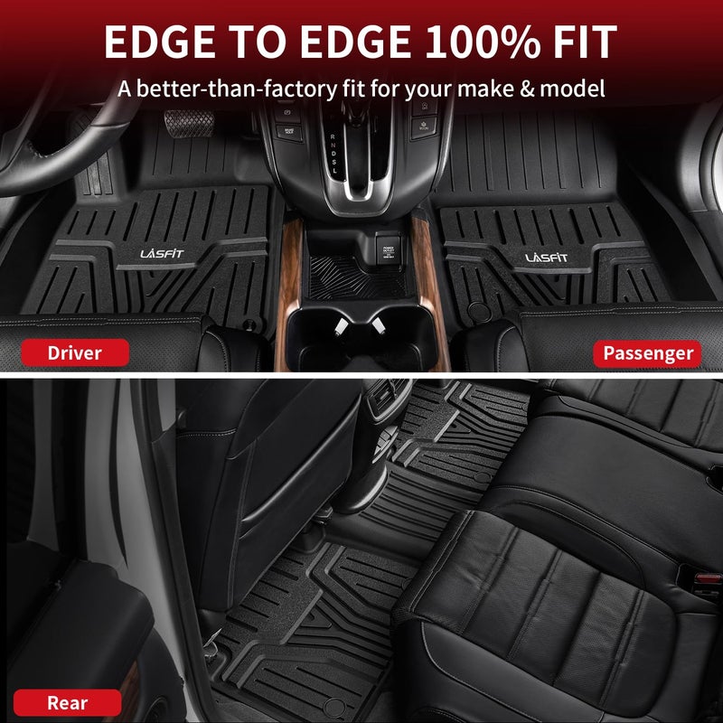 LASFIT Floor Mats for Honda CR-V 2026 2025 2024 2023 (Gasoline & Hybrid & e:FCEV), All Weather TPE Custom Fit Anti-Slip Pet Friendly Car Liners, 1st & 2nd Row Black - Image 3