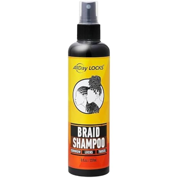 AllDay Locks Braid Shampoo - No Rinse Spray Cleanser, Lightly Detangles & Adds Shine to Braids, Locs, Twists, & Cornrows, For Women & Men, Moisturizes & Cleanses Buildup - 8 oz Bottle