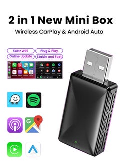 Generic 2 in 1 Wireless CarPlay Apple CarPlay and Android Auto Car Adapter, with WiFi Bluetooth Plug and Play Converts Wired to Wireless for OEM Factory Wired Type-C/USB Adapter, 5Ghz WiFi Fast Auto Connect  - Image 1