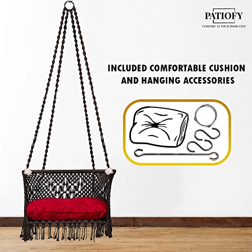 Patiofy C Shape Swing Chair for Balcony and Home - Premium Macrame Floral Design Jhula for Adults - Brown Polyester, 20 x 71 x 2.51 Cm - Image 2