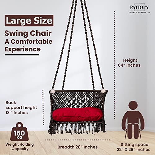 Patiofy C Shape Swing Chair for Balcony and Home - Premium Macrame Floral Design Jhula for Adults - Brown Polyester, 20 x 71 x 2.51 Cm - Image 3