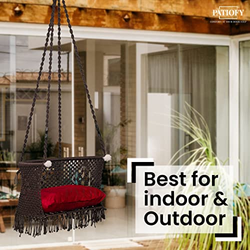 Patiofy C Shape Swing Chair for Balcony and Home - Premium Macrame Floral Design Jhula for Adults - Brown Polyester, 20 x 71 x 2.51 Cm - Image 4
