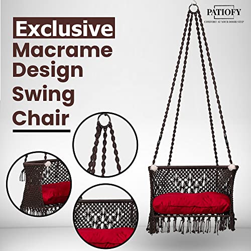 Patiofy C Shape Swing Chair for Balcony and Home - Premium Macrame Floral Design Jhula for Adults - Brown Polyester, 20 x 71 x 2.51 Cm - Image 5