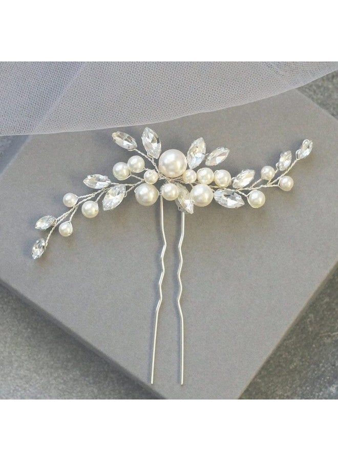 JAKAWIN Pearl Bride Wedding Hair Pins Silver Rhinestone Hair Piece Crystal Headpiece Bridal Hair Accessories For Women Hp179 (1 Silver)  - Image 1