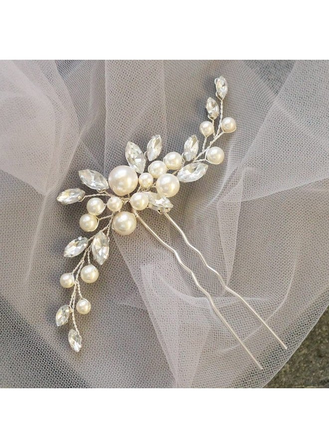 JAKAWIN Pearl Bride Wedding Hair Pins Silver Rhinestone Hair Piece Crystal Headpiece Bridal Hair Accessories For Women Hp179 (1 Silver)  - Image 3