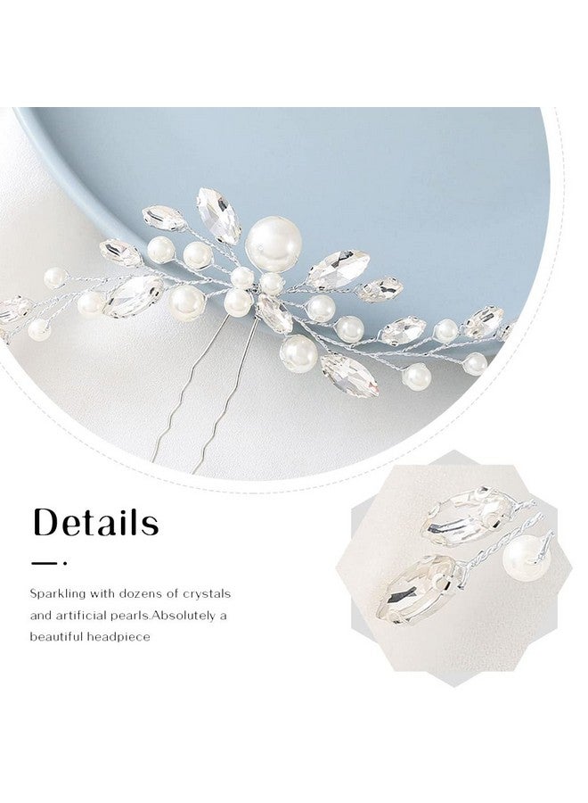 JAKAWIN Pearl Bride Wedding Hair Pins Silver Rhinestone Hair Piece Crystal Headpiece Bridal Hair Accessories For Women Hp179 (1 Silver)  - Image 5