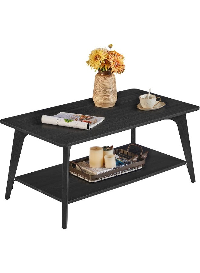 VASAGLE Coffee Table, 2-Tier Living Room Table with Storage, Center Table with Rounded Corners - Image 1