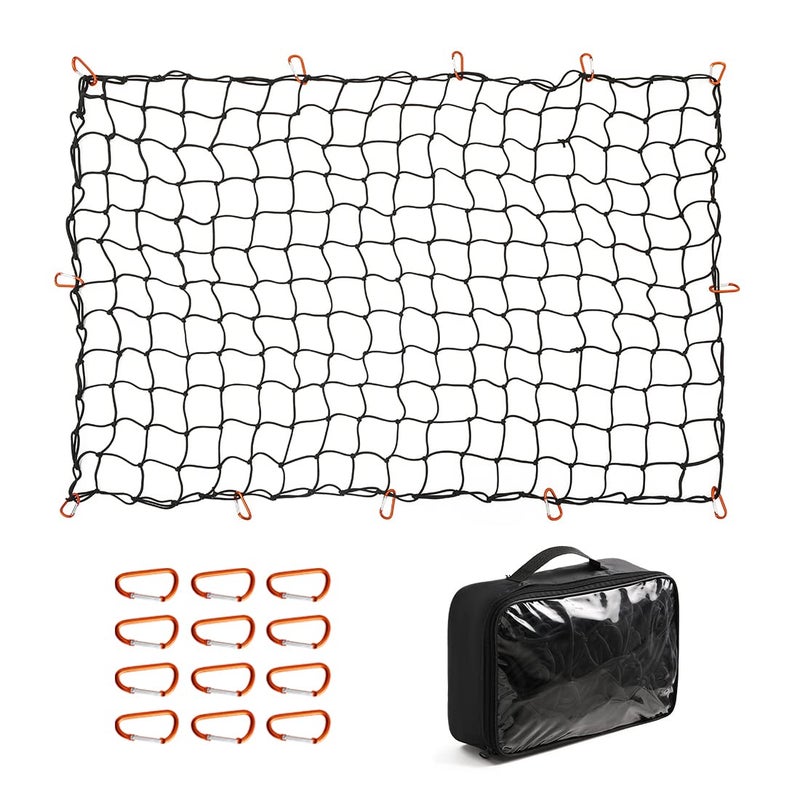 CZC AUTO Bungee Cargo Net 122x183cm Truck Bed Net Stretches to 244x366cm for Pickup Trailer RV SUV Boat | 10cm x 10cm Mesh Net Hold Small and Large |12 Tangle Free Carabiners | Super Duty - Image 1