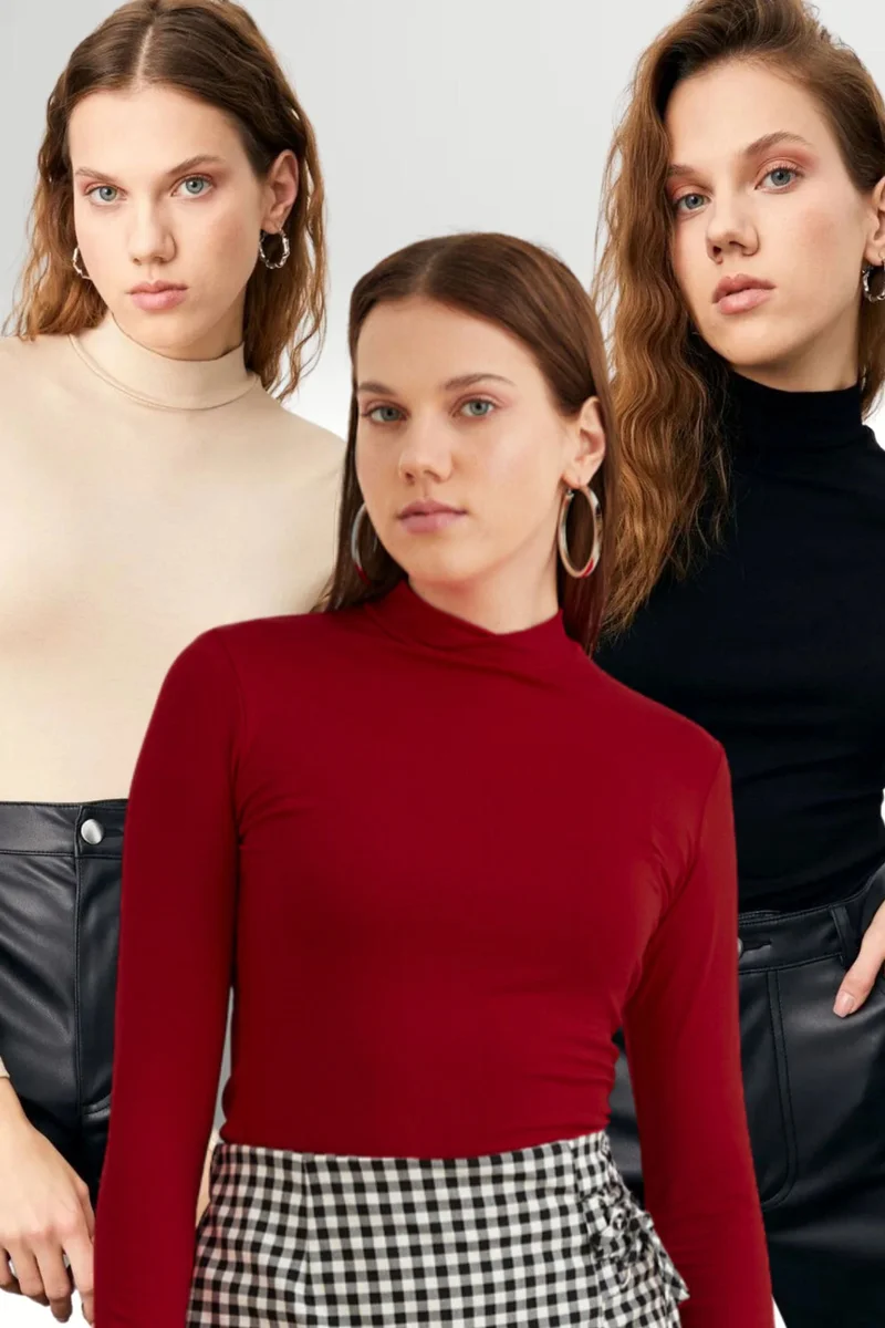 Bipantolon BIPANTOLON Women's 3-Pack Slim Fit Turtleneck Bodysuits