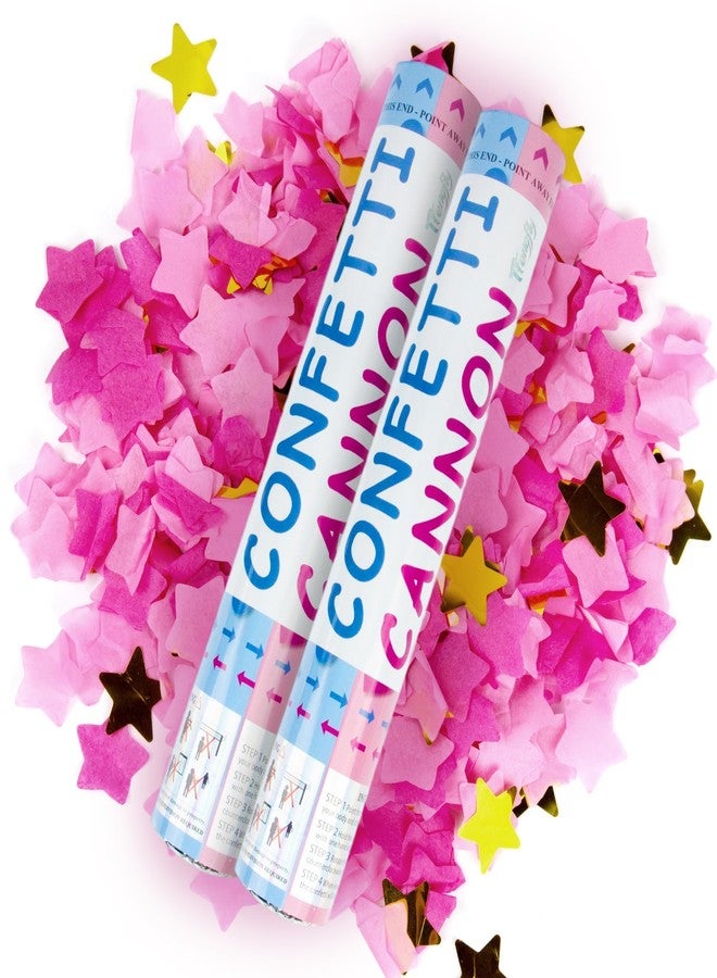 TFengfly 2 Pack Gender Reveal Confetti Cannon, 12 in Pink Star shaped Paper Party Poppers Cannons, Confetti Poppers For Baby Girl Gender Reveal Baby Showers (Star, Pink) - Image 1