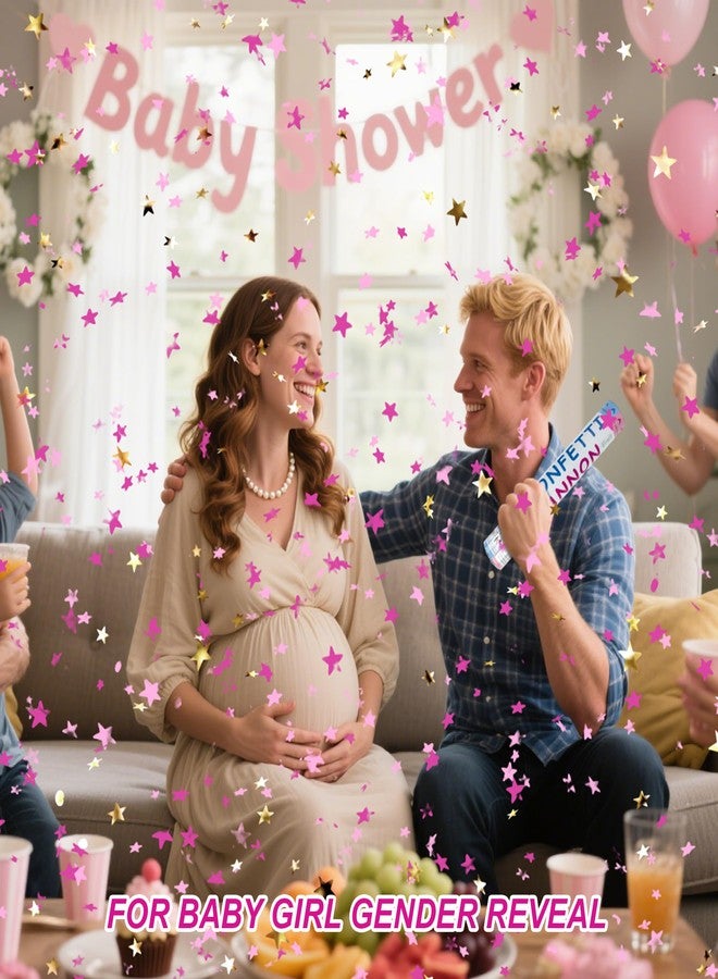 TFengfly 2 Pack Gender Reveal Confetti Cannon, 12 in Pink Star shaped Paper Party Poppers Cannons, Confetti Poppers For Baby Girl Gender Reveal Baby Showers (Star, Pink) - Image 3