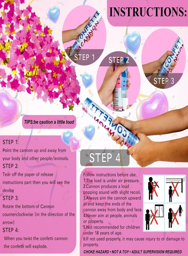 TFengfly 2 Pack Gender Reveal Confetti Cannon, 12 in Pink Star shaped Paper Party Poppers Cannons, Confetti Poppers For Baby Girl Gender Reveal Baby Showers (Star, Pink) - Image 4