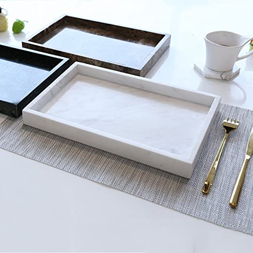 StonePlus Natural Marble Storage Vanity Tray, Cosmetics Jewelery Tray, Kitchen Organizer, Coffee Table Tray (Volakas White, Glossy Surface, 11.8L x 7.87W x 1.18H) - Image 2