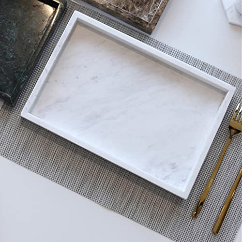 StonePlus Natural Marble Storage Vanity Tray, Cosmetics Jewelery Tray, Kitchen Organizer, Coffee Table Tray (Volakas White, Glossy Surface, 11.8L x 7.87W x 1.18H) - Image 3