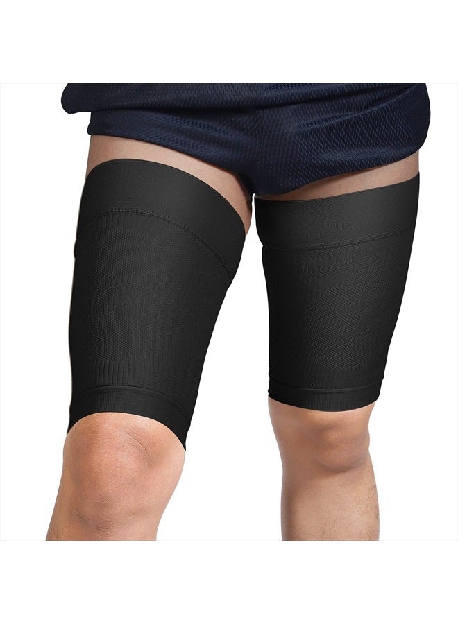 KEKING Thigh Compression Sleeves (Pair), Unisex, Hamstring Compression Sleeve for Quad & Groin Pain Relief & Recovery, Thigh Brace & Wrap Great for Running Sports & Injury, Upper Leg Sleeves Black XXL - Image 1